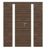 Frontansicht von HÖRMANN Doppelflügeltür Pure 1 Alpineiche quer Duradecor DesignLine mit Lichtausschnitt mittig mit Zarge