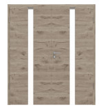 Frontansicht von HÖRMANN Doppelflügeltür Pure 1 Nordeiche quer Duradecor DesignLine mit Lichtausschnitt mittig mit Zarge