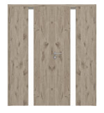 Frontansicht von HÖRMANN Doppelflügeltür Pure 1 Nordeiche Duradecor DesignLine mit Lichtausschnitt mittig mit Zarge