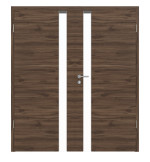 Frontansicht von HÖRMANN Doppelflügeltür Pure 1 Alpineiche quer Duradecor DesignLine mit Lichtausschnitt Schlossseite mit Zarge