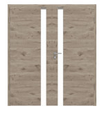 Frontansicht von HÖRMANN Doppelflügeltür Pure 1 Nordeiche quer Duradecor DesignLine mit Lichtausschnitt Schlossseite mit Zarge