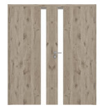 Frontansicht von HÖRMANN Doppelflügeltür Pure 1 Nordeiche Duradecor DesignLine mit Lichtausschnitt Schlossseite mit Zarge