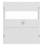 Frontansicht von HÖRMANN Doppelflügeltür Pure 2 Bütte Weiß Duradecor DesignLine mit Lichtausschnitt quer mit bündiger Lisene Plain 79-7 mit Zarge