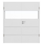 Frontansicht von HÖRMANN Doppelflügeltür Pure 2 Bütte Weiß Duradecor DesignLine mit Lichtausschnitt quer mit bündiger Lisene Plain 80-7 mit Zarge