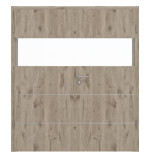 Frontansicht von HÖRMANN Doppelflügeltür Pure 2 Nordeiche Duradecor DesignLine mit Lichtausschnitt quer mit bündiger Lisene Plain 80-7 mit Zarge