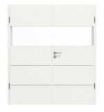 Frontansicht von HÖRMANN Doppelflügeltür Pure 2 Verkehrsweiß RAL 9016 Duradecor DesignLine mit Lichtausschnitt quer mit bündiger Lisene Plain 80-7 mit Zarge