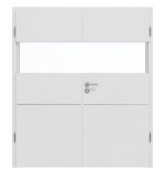 Frontansicht von HÖRMANN Doppelflügeltür Pure 2 Bütte Weiß Duradecor DesignLine mit Lichtausschnitt quer mit Lisene Steel 79 mit Zarge