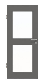 Frontansicht von Huga Innentür Hygge grau RAL 7037 Duradecor Basic mit Lichtausschnitt LA 12