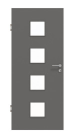 Frontansicht von Huga Innentür Hygge grau RAL 7037 Duradecor Basic mit Lichtausschnitt LA 14