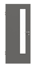 Frontansicht von Huga Innentür Hygge grau RAL 7037 Lack Basic mit Lichtausschnitt LA-24 schlossseitig