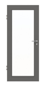 Frontansicht von Huga Innentür Hygge grau RAL 7037 Duradecor Basic mit Lichtausschnitt LA 27