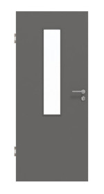 Frontansicht von Huga Innentür Hygge grau RAL 7037 Duradecor Basic mit Lichtausschnitt LA 4 mittig