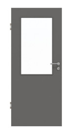 Frontansicht von Huga Innentür Hygge grau RAL 7037 Duradecor Basic mit Lichtausschnitt LA 7