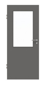 Frontansicht von Huga Innentür Hygge grau RAL 7037 Lack Basic mit Lichtausschnitt LA-7