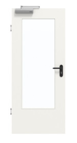 Frontansicht von GARANT Rauchschutztür Weißlack 9016 mit Lichtausschnitt LA-DIN