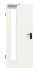 Frontansicht von GARANT Rauchschutztür Weißlack 9016 mit Lichtausschnitt LA-4 bandseitig