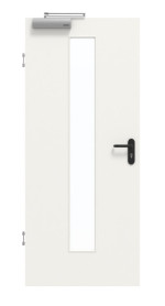 Frontansicht von GARANT Rauchschutztür Weißlack 9016 mit Lichtausschnitt LA-4 mittig