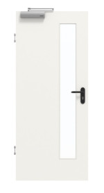 Frontansicht von GARANT Rauchschutztür Weißlack 9016 mit Lichtausschnitt LA-4 schlossseitig
