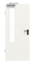 Frontansicht von GARANT Rauchschutztür Weißlack 9016 mit Lichtausschnitt LA-5 bandseitig