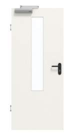 Frontansicht von GARANT Rauchschutztür Weißlack 9016 mit Lichtausschnitt LA-5 mittig