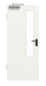 Frontansicht von GARANT Rauchschutztür Weißlack 9016 mit Lichtausschnitt LA-5 schlossseitig