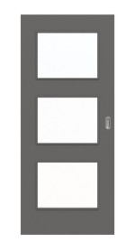 Frontansicht von Huga Schiebetür Hygge grau RAL 7037 Durat Basic mit Lichtausschnitt LA 11