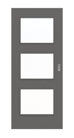 Frontansicht von Huga Schiebetür Hygge grau RAL 7037 Lack Basic mit Lichtausschnitt LA-11