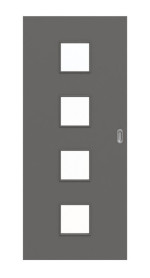 Frontansicht von Huga Schiebetür Hygge grau RAL 7037 Durat Basic mit Lichtausschnitt LA 14