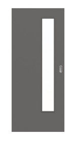 Frontansicht von Huga Schiebetür Hygge grau RAL 7037 Lack Basic mit Lichtausschnitt LA-24 schlossseitig