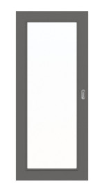 Frontansicht von Huga Schiebetür Hygge grau RAL 7037 Lack Basic mit Lichtausschnitt LA-27