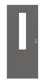 Frontansicht von Huga Schiebetür Hygge grau RAL 7037 Durat Basic mit Lichtausschnitt LA 4 mittig