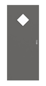 Frontansicht von Huga Schiebetür Hygge grau RAL 7037 Durat Basic mit Lichtausschnitt LA 6 Raute