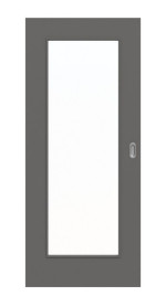 Frontansicht von Huga Schiebetür Hygge grau RAL 7037 Lack Basic mit Lichtausschnitt LA 8