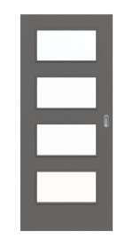 Frontansicht von Huga Schiebetür Hygge grau RAL 7037 Durat Basic mit Lichtausschnitt LA 9