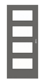 Frontansicht von Huga Schiebetür Hygge grau RAL 7037 Lack Basic mit Lichtausschnitt LA-9