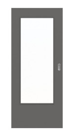 Frontansicht von Huga Schiebetür Hygge grau RAL 7037 Duradecor Basic mit Lichtausschnitt LA-DIN