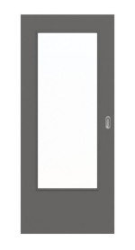 Frontansicht von Huga Schiebetür Hygge grau RAL 7037 Lack Basic mit Lichtausschnitt LA-DIN