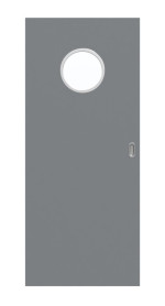 Frontansicht von Schiebetür Ultramatt Hygge Grau LA Bullauge Basic - Huga