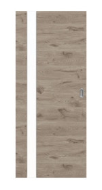 Frontansicht von HÖRMANN Schiebetür Pure 1 Nordeiche quer Duradecor DesignLine mit Lichtausschnitt Bandseite