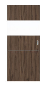 Frontansicht von HÖRMANN Schiebetür Pure 2 Alpineiche Duradecor DesignLine mit Lichtausschnitt quer mit bündiger Lisene Steel 79-7