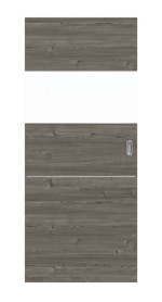 Frontansicht von HÖRMANN Schiebetür Pure 2 Gebürstete Lärche dunkel quer Duradecor DesignLine mit Lichtausschnitt quer mit bündiger Lisene Steel 79-7