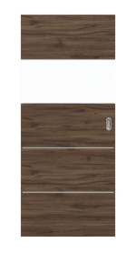 Frontansicht von HÖRMANN Schiebetür Pure 2 Alpineiche quer Duradecor DesignLine mit Lichtausschnitt quer mit bündiger Lisene Steel 80-7