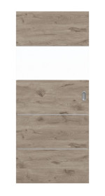 Frontansicht von HÖRMANN Schiebetür Pure 2 Nordeiche quer Duradecor DesignLine mit Lichtausschnitt quer mit bündiger Lisene Steel 80-7