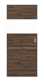 Frontansicht von HÖRMANN Schiebetür Pure 2 Alpineiche quer Duradecor DesignLine mit Lichtausschnitt quer mit Lisene Steel 79