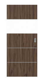 Frontansicht von HÖRMANN Schiebetür Pure 2 Alpineiche Duradecor DesignLine mit Lichtausschnitt quer mit Lisene Steel 80