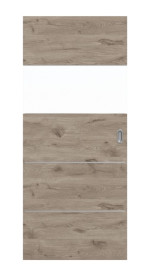 Frontansicht von HÖRMANN Schiebetür Pure 2 Nordeiche quer Duradecor DesignLine mit Lichtausschnitt quer mit Lisene Steel 80