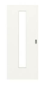 Frontansicht von HUGA Schiebetür Stripe 15 Verkehrsweiß RAL 9016 Duradecor DesignLine mit Lichtausschnitt LA 24