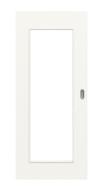 Frontansicht von HUGA Schiebetür Stripe 15 Verkehrsweiß RAL 9016 Duradecor DesignLine mit Lichtausschnitt LA 26