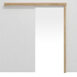 Frontansicht von Schiebetürsystem Eiche Karlstad Dekorfolie vor der Wand laufend ohne Zarge