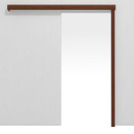 Frontansicht von Schiebetürsystem Walnuss Dekorfolie vor der Wand laufend ohne Zarge